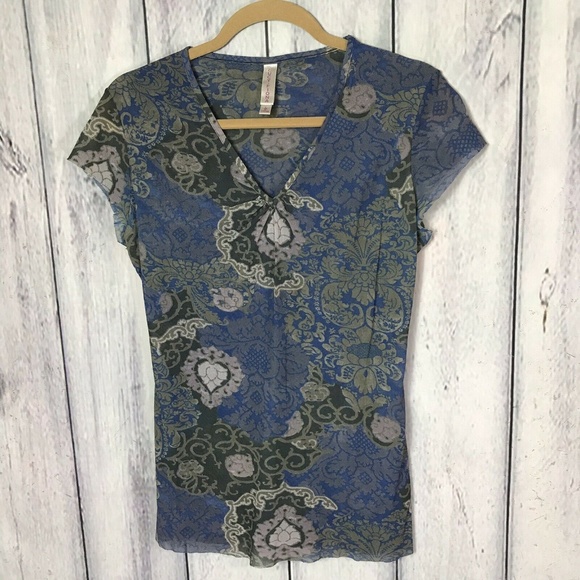 Lucy + Fiona Tops - Lucy + Fiona Mesh Top Blouse Lined Stretchy Floral
